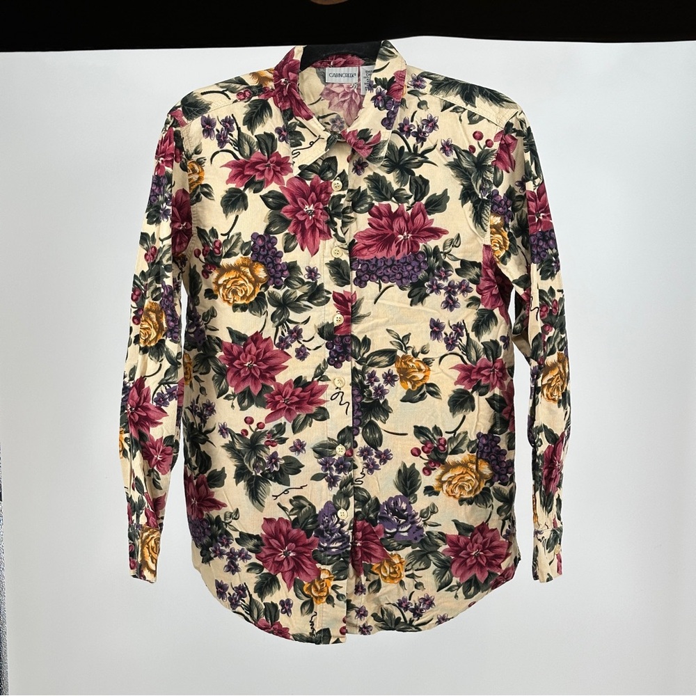 Small‎ Cabin Creek Floral Corduroy Button Down Shirt - Cream, Purple, Yellow